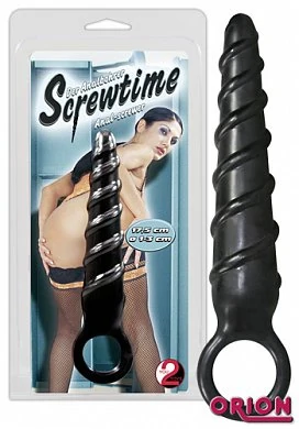 Анальная пробка Screwtime, сделана из черного скользящего материала, спиральной формы.