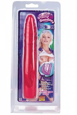 Фаллоимитатор гелевый, красного цвета. Длина 17,8 см, диаметр 2 см. Обладает большой гибкостью.