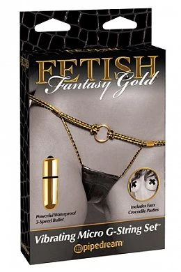 G-стринги Vibrating Micro G-String Set черные с золотом с вибрацией