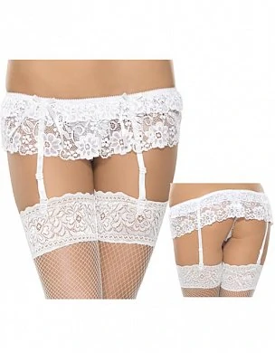 Ажурный пояс для чулок в комплекте со стрингами. Чулки в комплект не входят. Размер: S/M. Цвет: белы