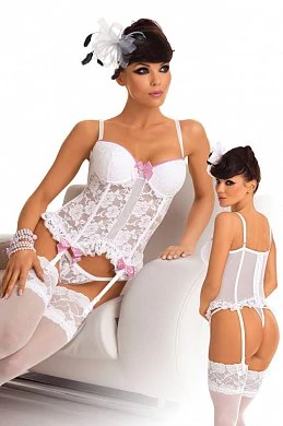 Корсет кружевной белоснежного цвета в комплекте со стрингами. Размер: L.