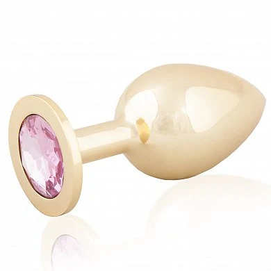 Анальная втулка большого размера с кристалом розового цвета Изготовлен из медицинской стали с позол