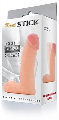 Фаллоимитатор реалистичной формы, гнущийся. Размер: длина 21 см, диаметр 4 см.